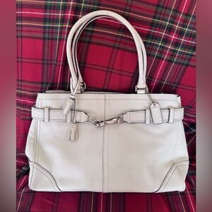 Coach White Leather Tote Bag